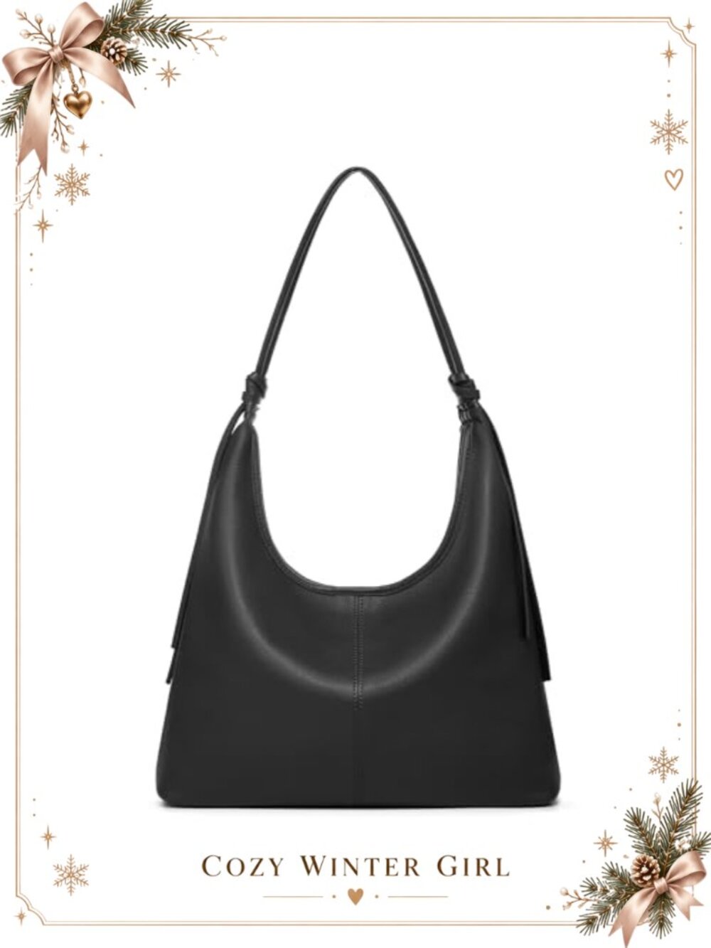 Vegan Leather Slouchy Hobo Bag Tassel Ribbon Shoulder Satchel